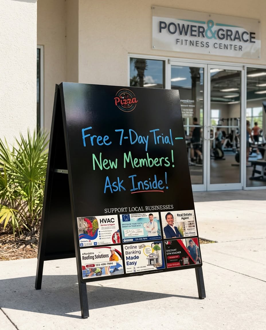 Community Board concept preview installed outside a fitness center